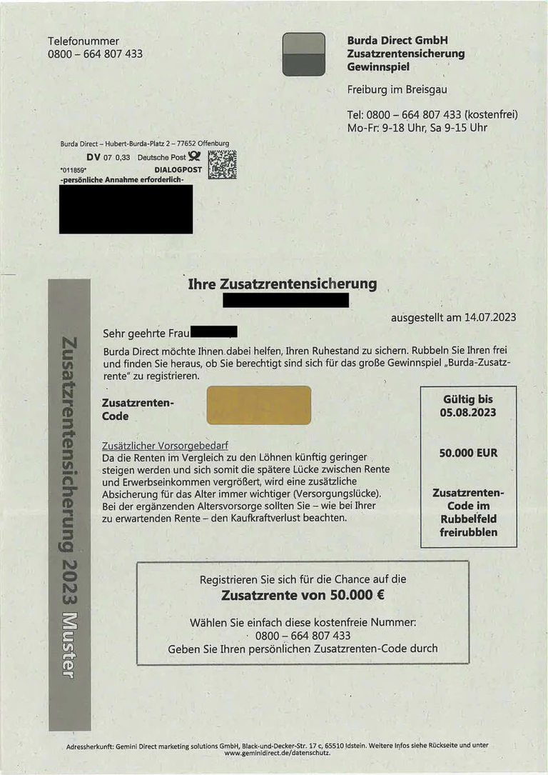 Gewinnspiel Burda Direct — © Repro: Christel Stetter-Golderer / Mittelbadische Presse